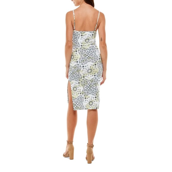 DEREK HEART Womens White Twist Front Bra Cups Midi Empire Dress Juniors L XL - Picture 2 of 15